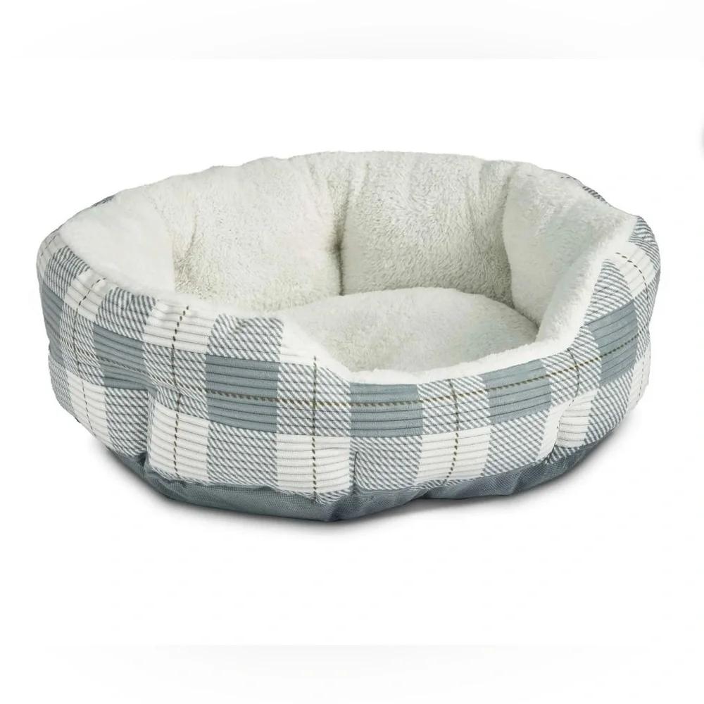 Vibrant Life Small Cat Or Dog Cuddler Bed- Gray & White Plaid 17x19x6.25 Inches